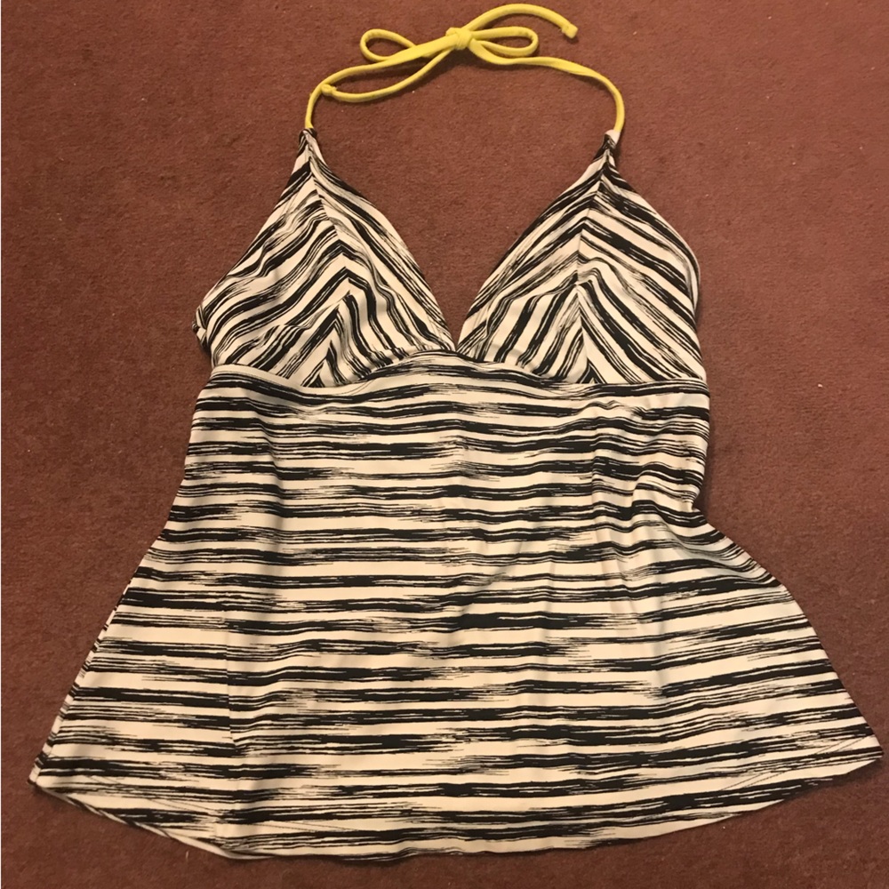 Mossimo L B&W stripe halter v-neck yellow strap tankini